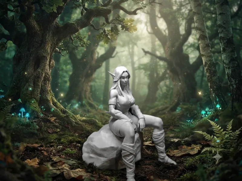 Elven Sentinel Resting on a Rock