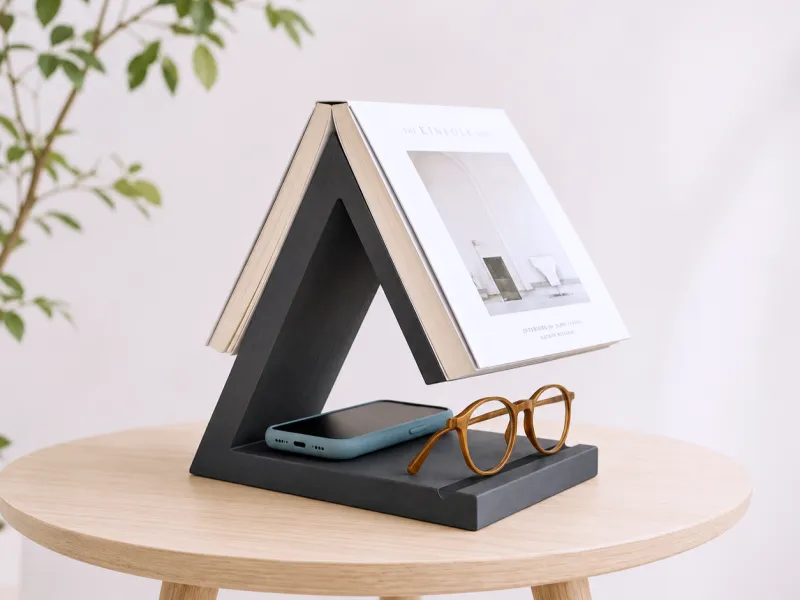 Triangle Book Holder, Nightstand Tablet, Glasses, Cup Stand