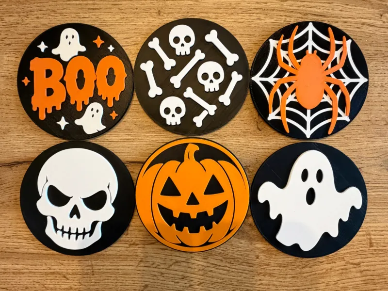 🎃 Cadılar Bayramı Bardak Altlığı Seti – 6 Ürkütücü Tasarım 👻