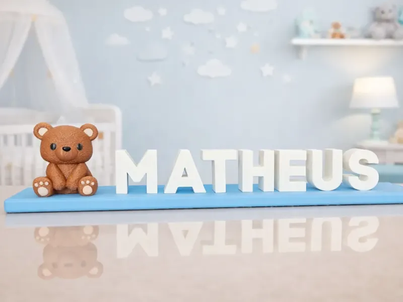 Nombre personalizado con decoración de niños de oso de peluc