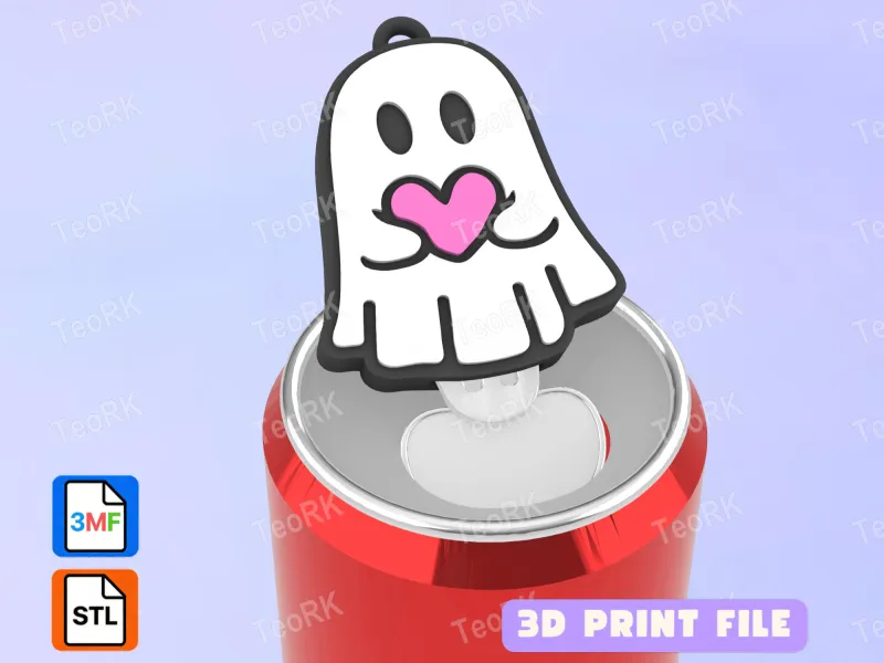 Soda Tab Opener Keychain Cute ghost with heart 1206251644