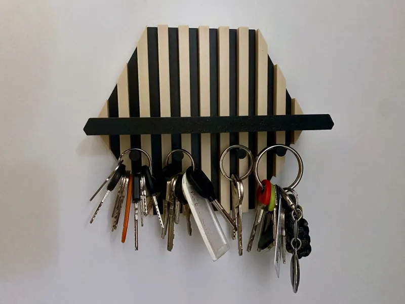 Modern Slat Key Holder with Mini Shelf