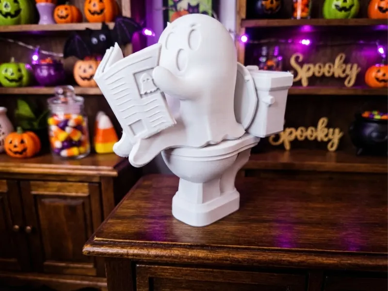 Booshit ! Fantôme lisant le journal aux toilettes Décoration d'Halloween