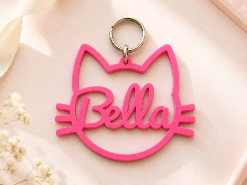 Cat head tag with name Bella