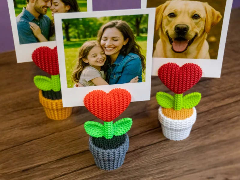 Knitted Heart Plant Photo Holder