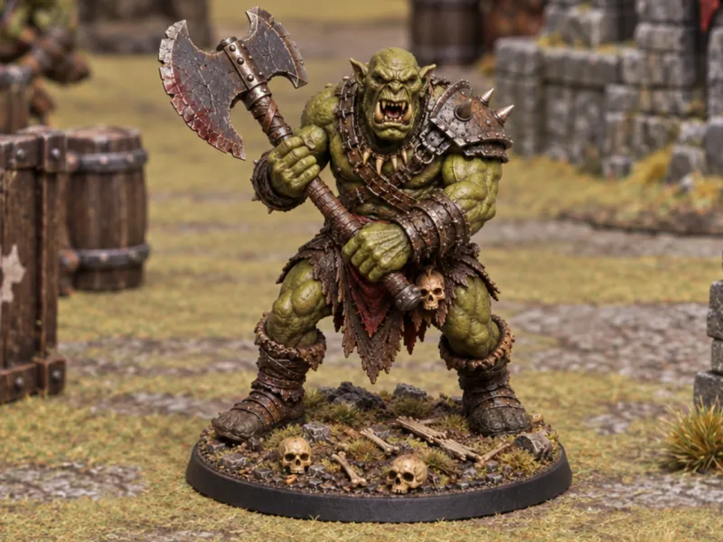 orc mini with axe for D&D, heroquest, DSA, tabletop RPG