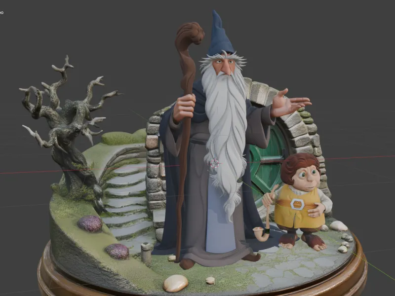 Diorama de Gandalf e Bilbo Bolseiro: Homenagem ao Hobbit Animado de 1977