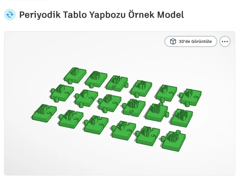 Periyodik Tablo Yapbozu Örnek Model