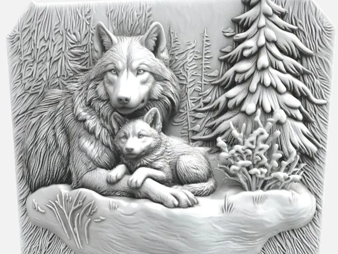 stenen reliëfschilderij van wolf