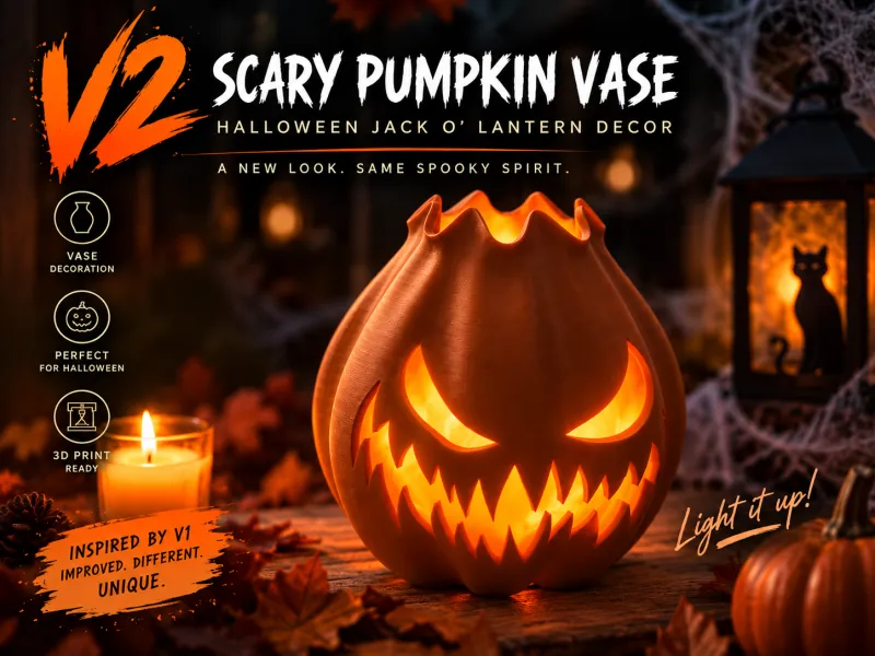 V2 Scary Pumpkin Vase | Halloween Jack O' Lantern Decor