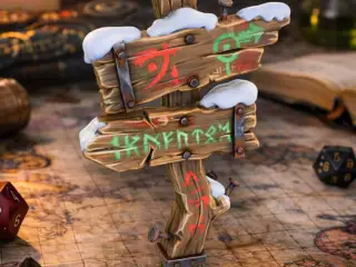 Wooden signpost covered in snow D&D tabletop miniature V2