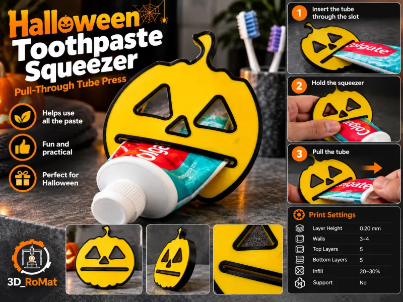Espremedor de Pasta de Dentes em Forma de Abóbora de Halloween