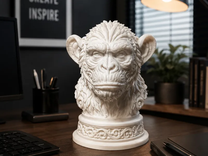 Realistic Monkey Head Sculpture 3D Print Model