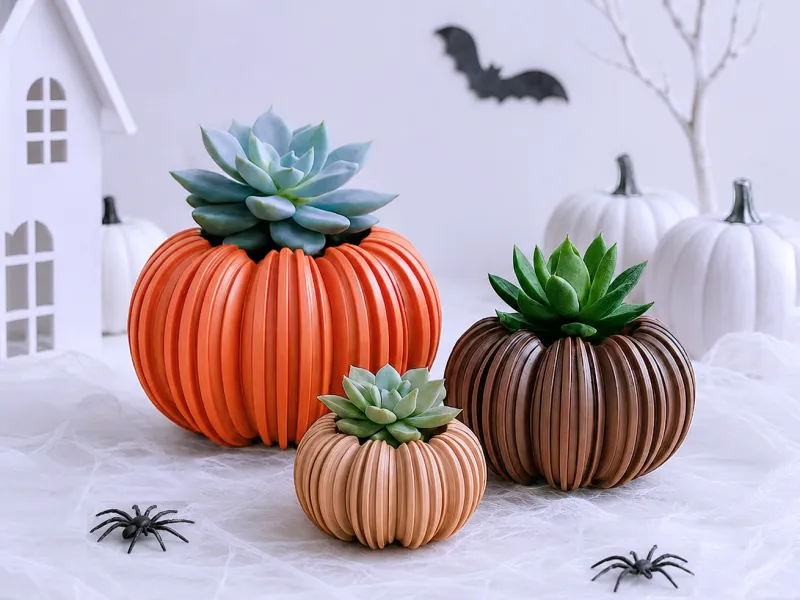 Pumpkin Planter | Modern Linear Design Succulent Pot