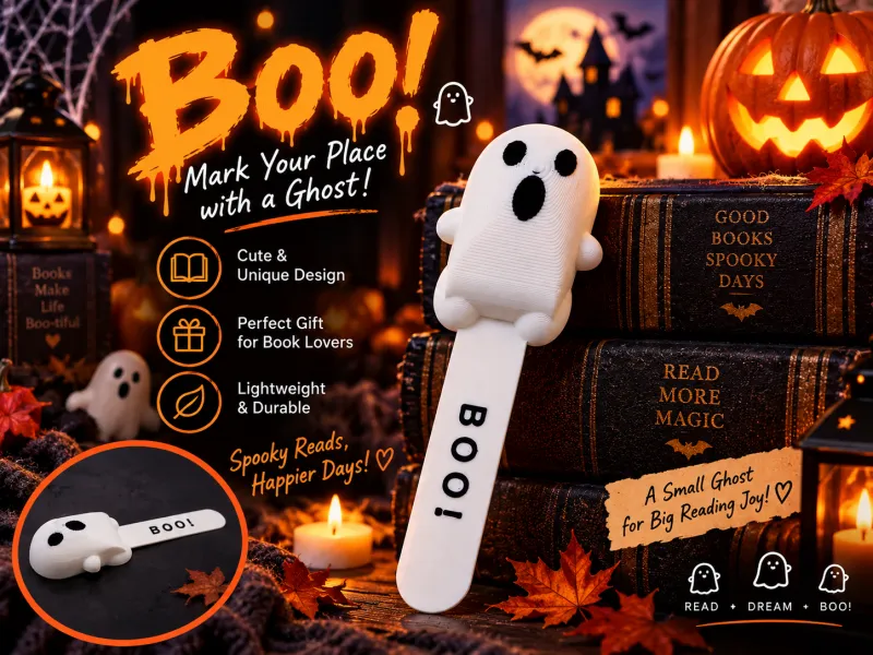 BOO! Ghost Bookmark - Cute Halloween Book Lover Gift