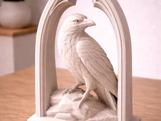 Raven in gothic frame sculpture