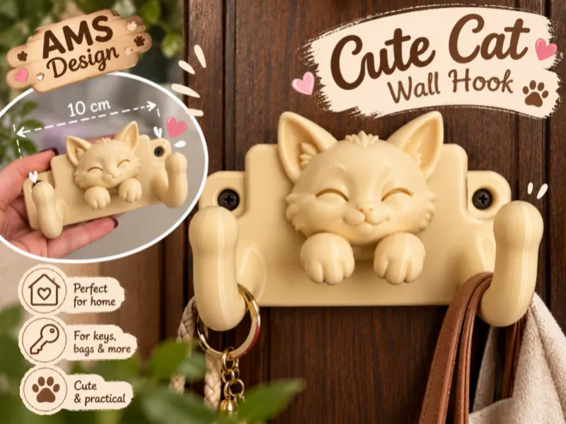 Cute Cat Wall Hook – 2 Hooks | 10 cm