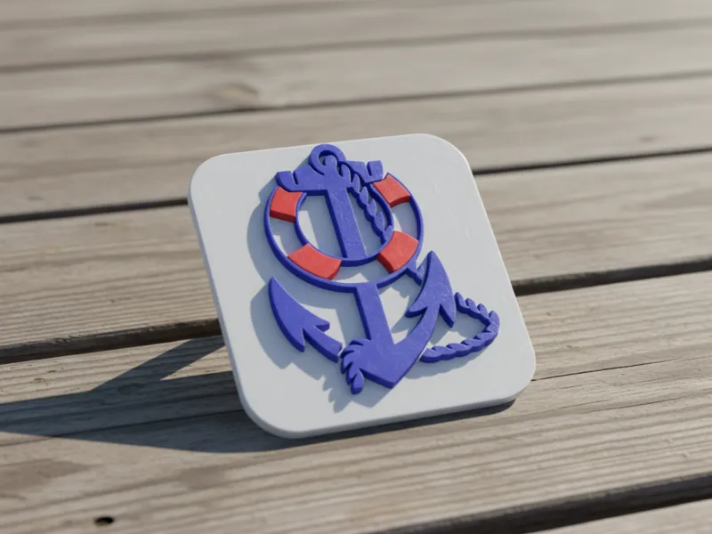 Logo náutico impreso en 3D multicolor - Ancla y salvavidas Ensamblaje