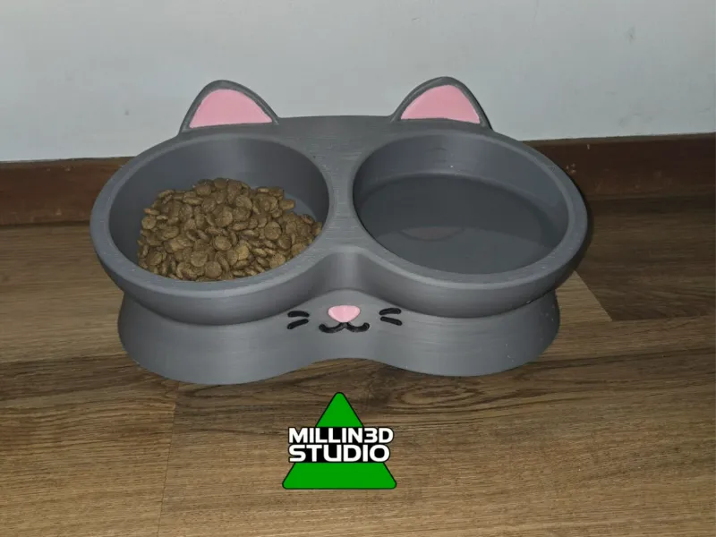 Adorabile mangiatoia per gatti a doppia ciotola con volto di gattino