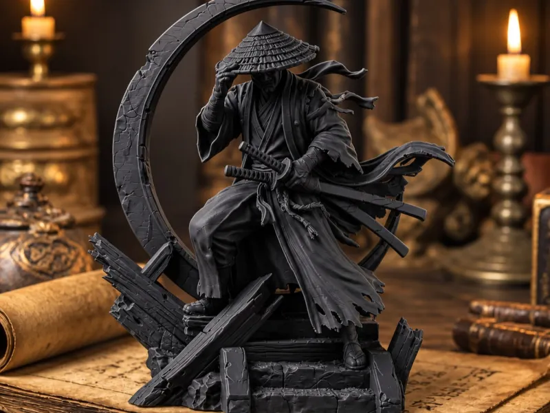 Crescent Moon Ronin - Krijgersculptuur met Dynamische Houding
