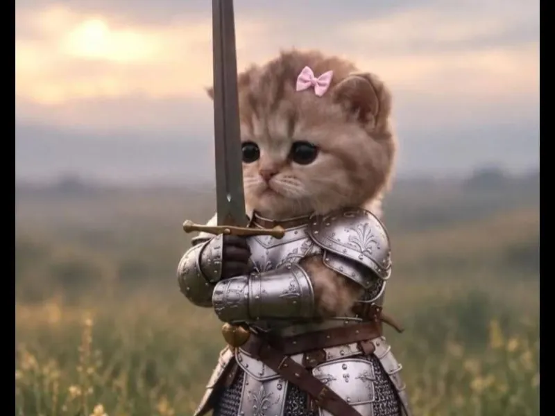 من الميم إلى الواقع — فارس القطة اللطيف! 🐱⚔️