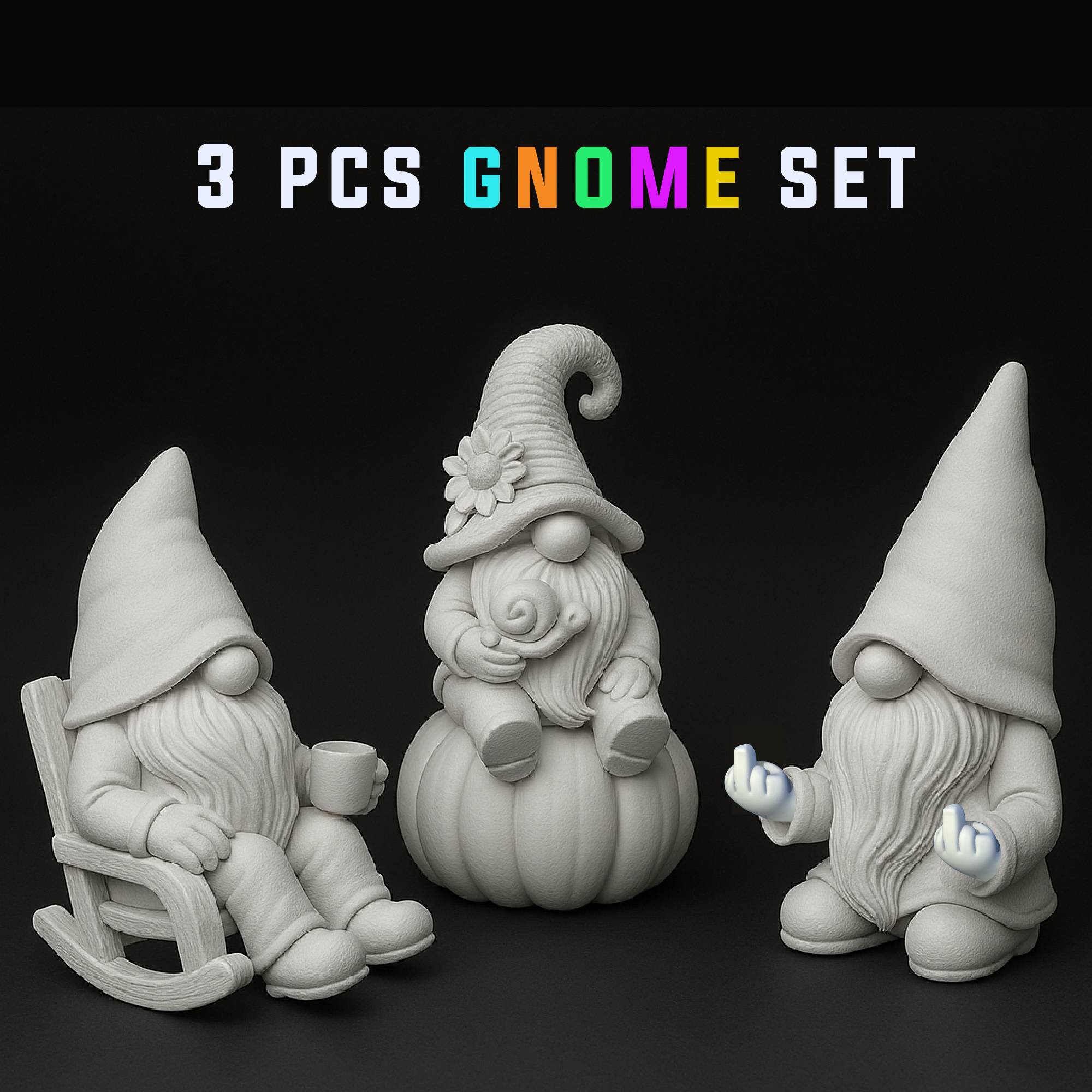 Garden Gnome Figures, 3 pcs.