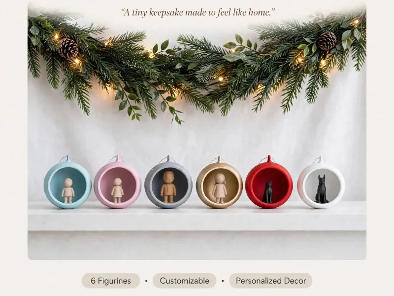 Family Snow Globe Ornament Tree Decoration Figurine Set