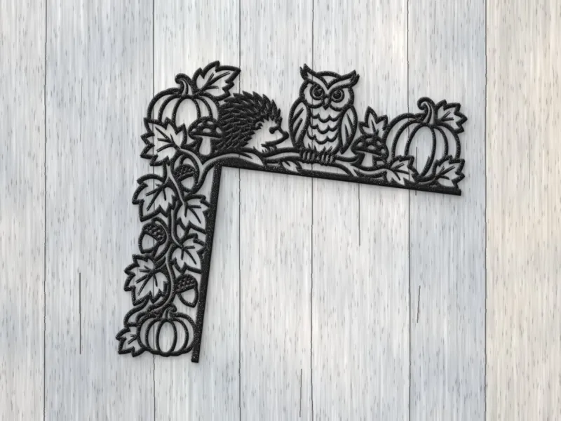 Owl and Hedgehog Autumn Corner Door Topper