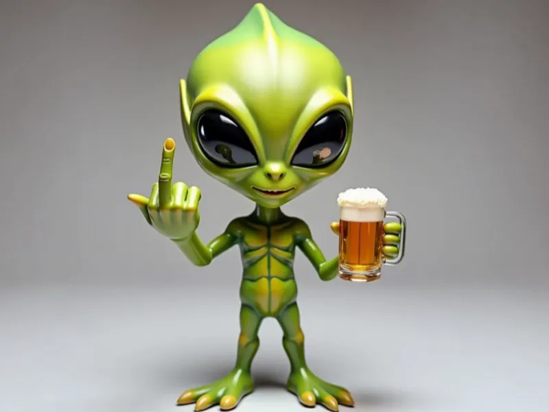 Alienígena irreverente com uma caneca de cerveja