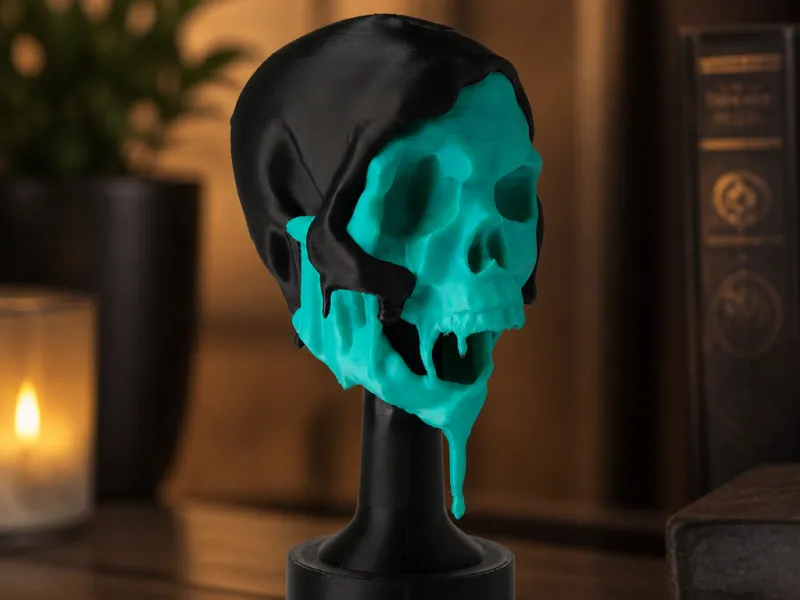 Melting Skull Sculpture - Gothic Horror Decor on Stand