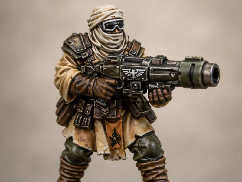 future desert warrior with grenade launcher