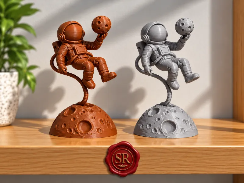 Sculpture d'équilibre lunaire avec astronaute flottant