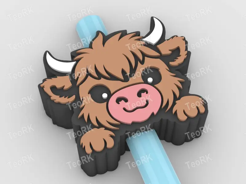 Straw Topper cute baby Highland cow