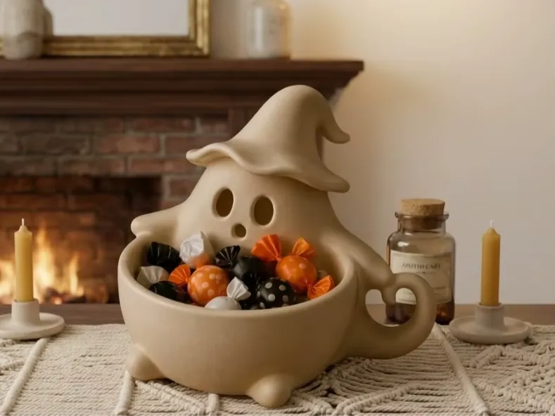 Little Ghost with Hat Candy Holder | Halloween Decorative Bo