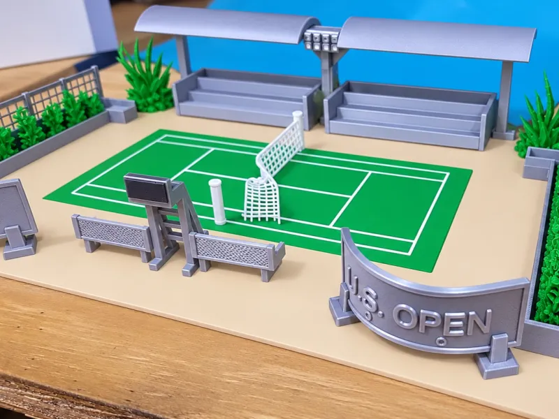 Thermoformed Mini Tennis Stadium - Bendable Canopies & Net
