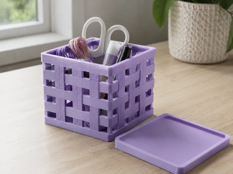 Basket-Weave Storage Box with Lid - 106 mm - CC0