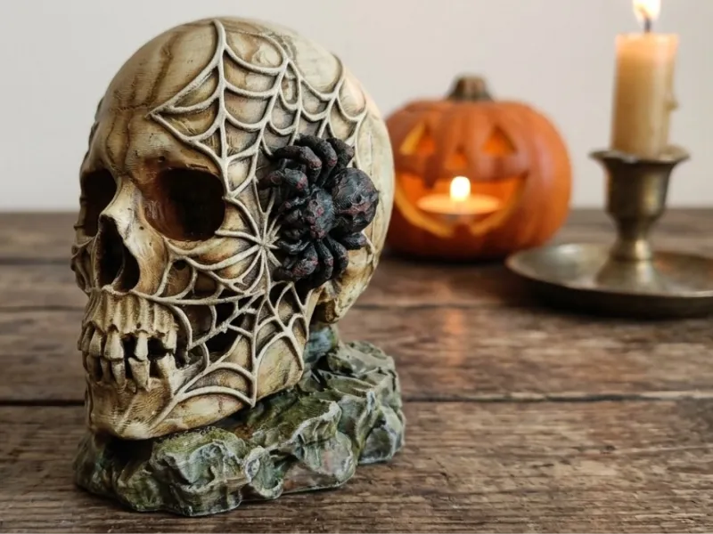 Craniu cu Pânză de Păianjen – Decor Modular de Halloween
