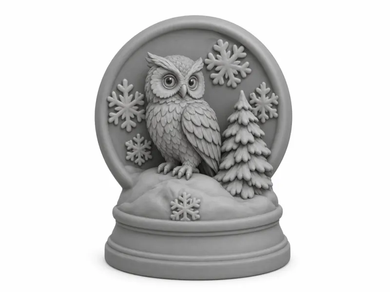 Coruja em Globo de Neve - Estatueta de Natal