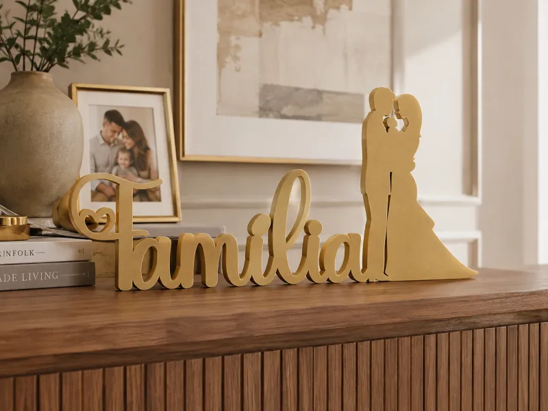 Família – Decoração 3D com Casal, Bebé e Coração