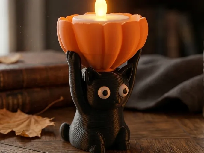 Cozy Little Black Cat LED Tealight Holder