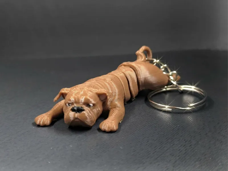 Porte-clés Bouledogue Articulé et Jouet Figurine Souple et Mobile