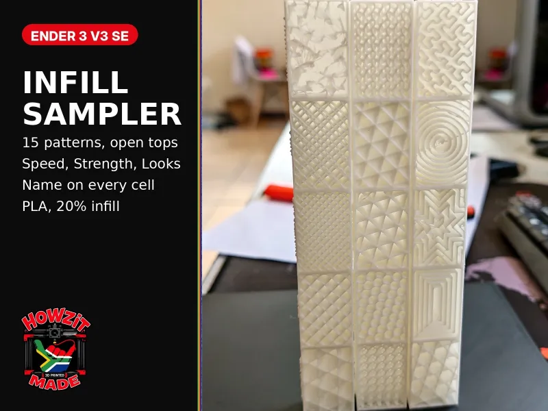 Amostrador de Preenchimento do Ender 3 V3 SE: 15 Padrões em 3 Barras