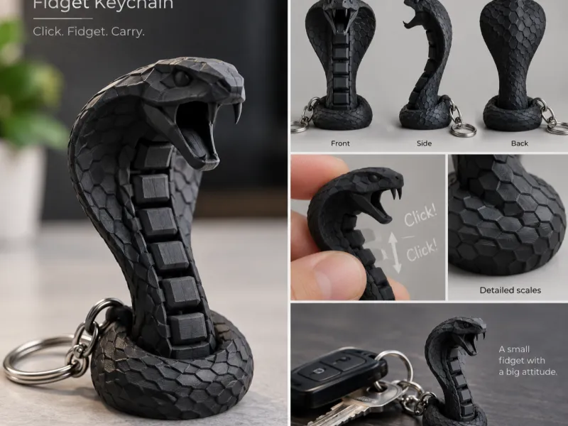 Striking Cobra Figurine - Coiled Snake Keychain Charm