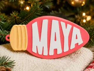 Maya's light bulb name tag