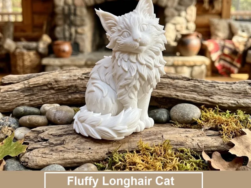 Fluffy Longhair Cat - Detailed Sculpted Figure