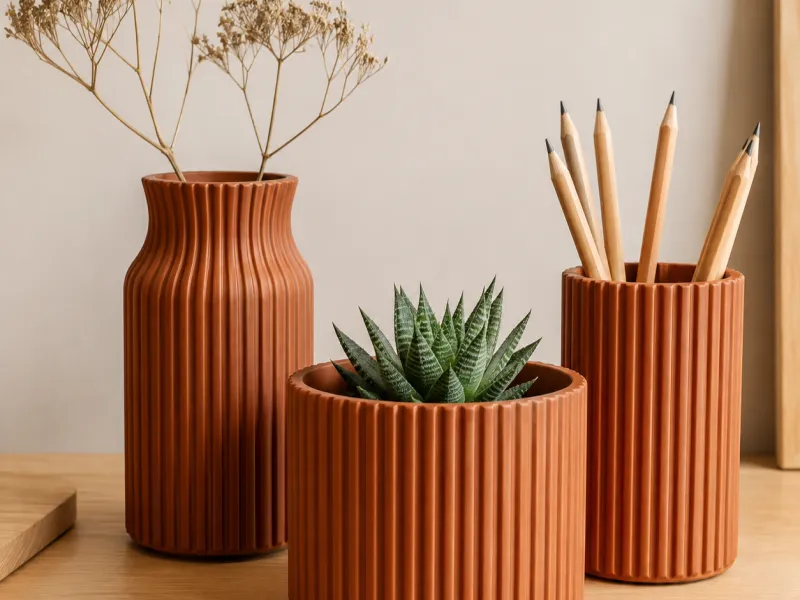 Ribbed Vase Trio - Vase, Planter Cover and Pencil Pot - CC0