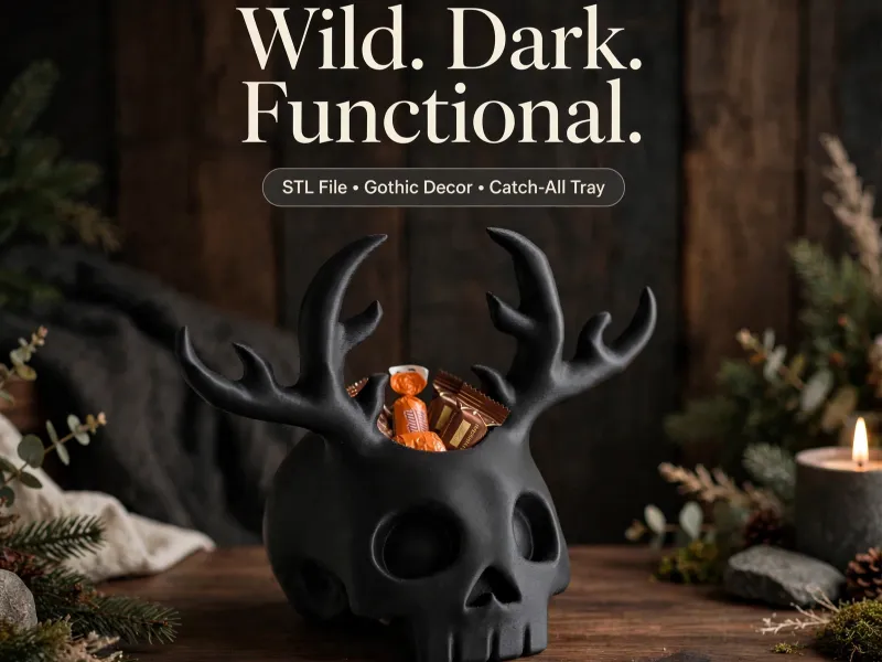 Antler Skull Catch-All, Gothic Jewelry Holder, Candy Bowl