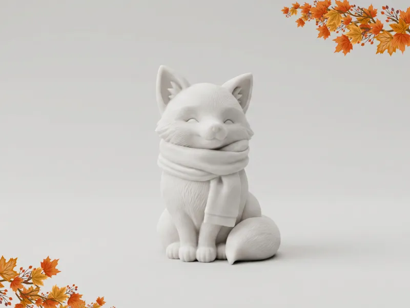 จิ้งจอกอบอุ่นพร้อมผ้าพันคอ - โมเดล 3D จิ้งจอกฤดูใบไม้ร่วงน่ารัก