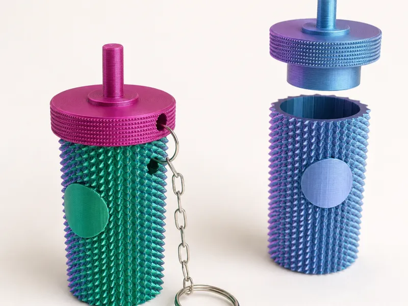 Studded Tumbler Keychain - Pill Box, Removable Screw Top