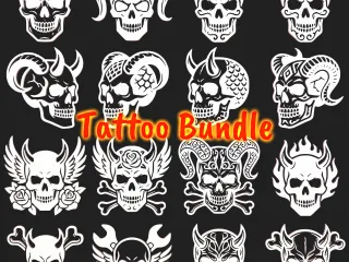 Demon Skull Tattoo Bundle | 16 Gothic Skull STL + SVG Design